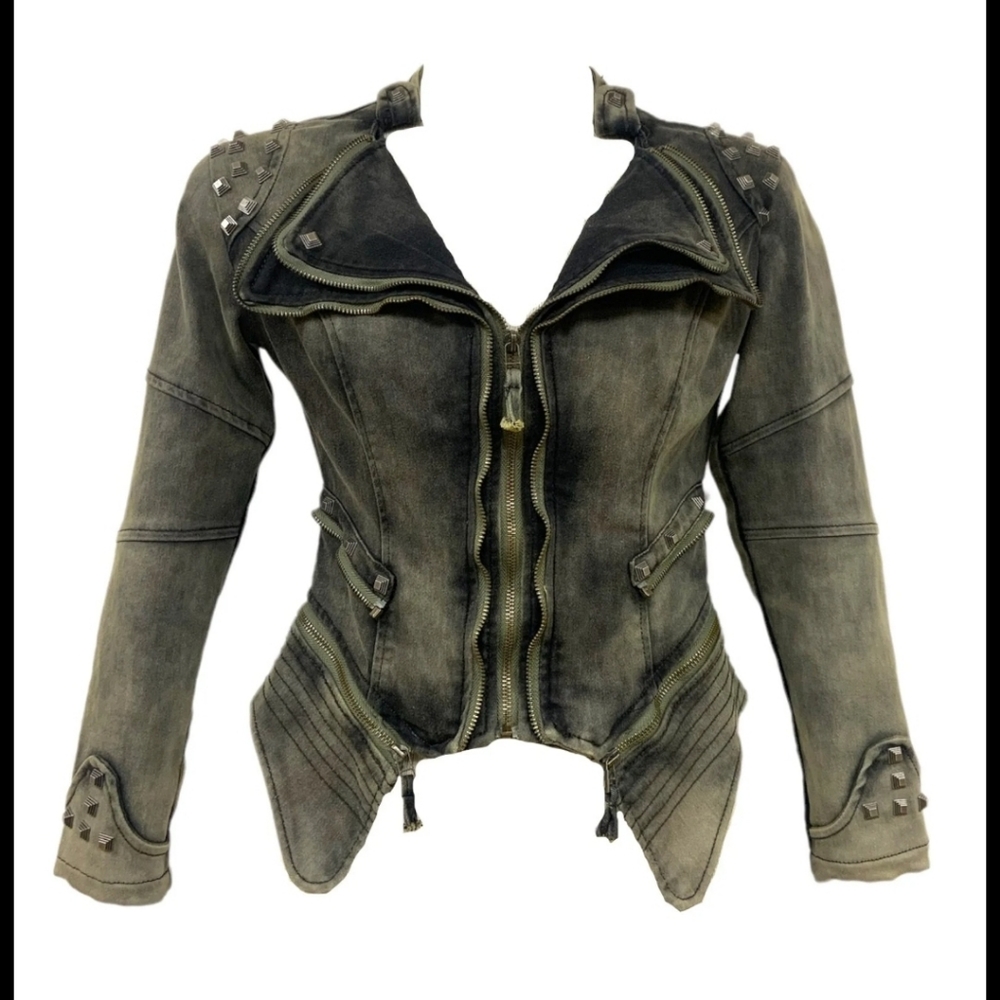 Studded Shoulder Denim Tuxedo Blazer Jacket NWOT